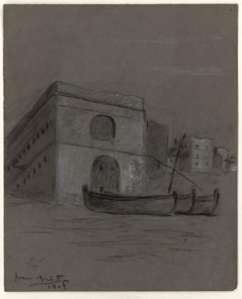 Untitled (Landscape with small boats)
