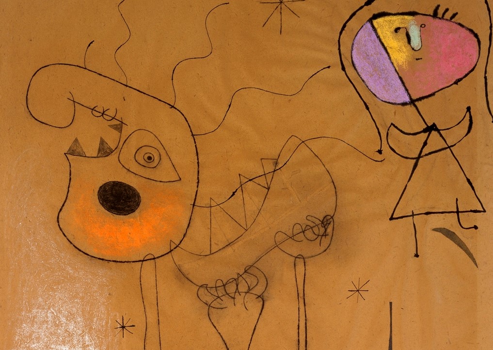 Dibuix de Joan Miró:&nbsp;Dona pentinant-se, nena saltant a corda, ocell, estels Joan Miró 1942. Fundació Joan Miró, Barcelona. Dipòsit de col&middot;lecció particular&nbsp;
