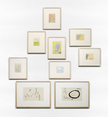 Antoni Llena, Miró: Constel·lació Antoni Llena, instal·lació de 150 dibuixos de Joan Miró provinents de l’Arxiu de la Fundació Joan Miró, 2020 (detall). Foto: Foto Gasull © Successió Miró, 2020