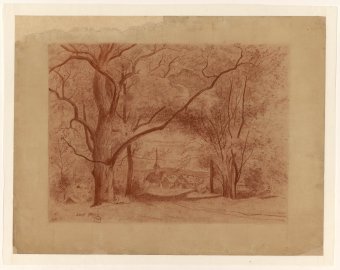 Untitled (Landscape with trees and village)