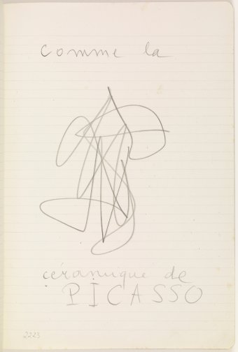 Draft of the poetic text 'De l'assassinat de la peinture à la céramique'